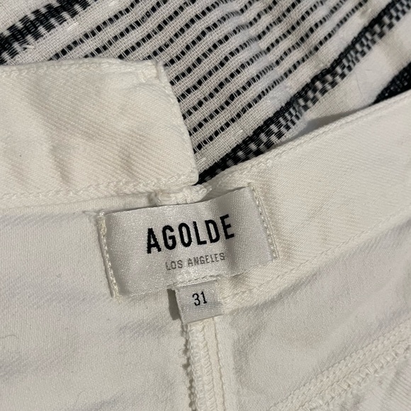 AGOLDE Criss Cross Frayed Bottom Distressed White Denim Shorts Size 31 NWOT - Picture 9 of 9